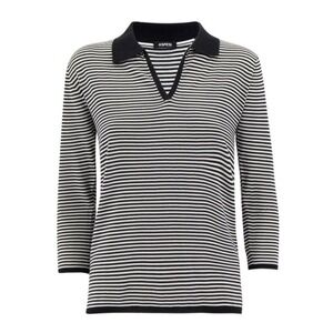 Aspesi Striped Buttonless Polo Shirt Medium Black White 3/4 Sleeve Minimalist